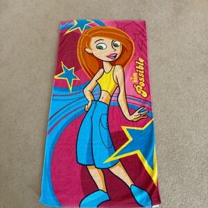 Disney Store Kim Possible Beach Towel 30x56 Cotton Pink Blue Vintage Y2K